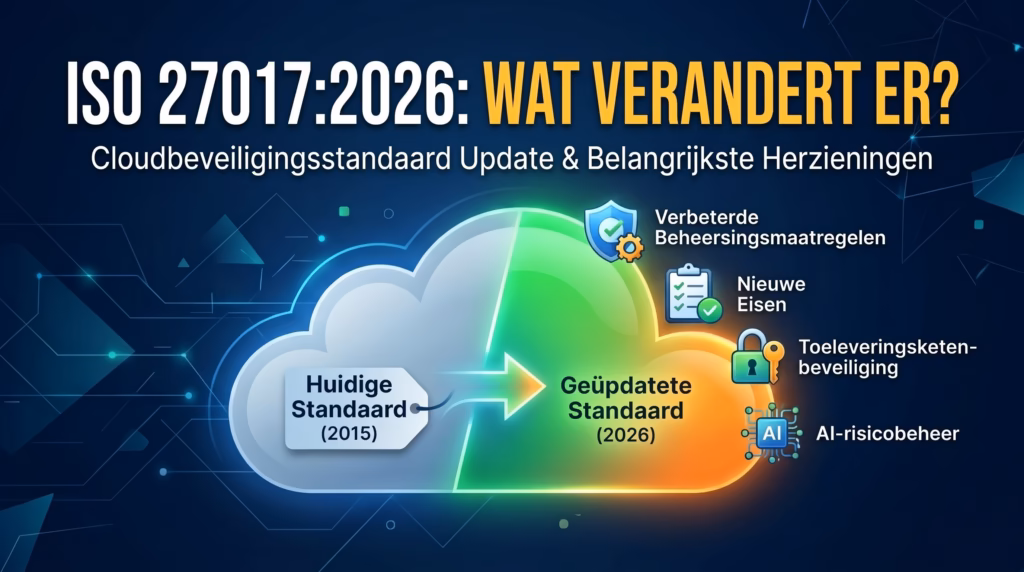 ISO 27017:2026 cloudbeveiliging met vier cloudcontrols en de rolverdeling tussen CSP en CSC